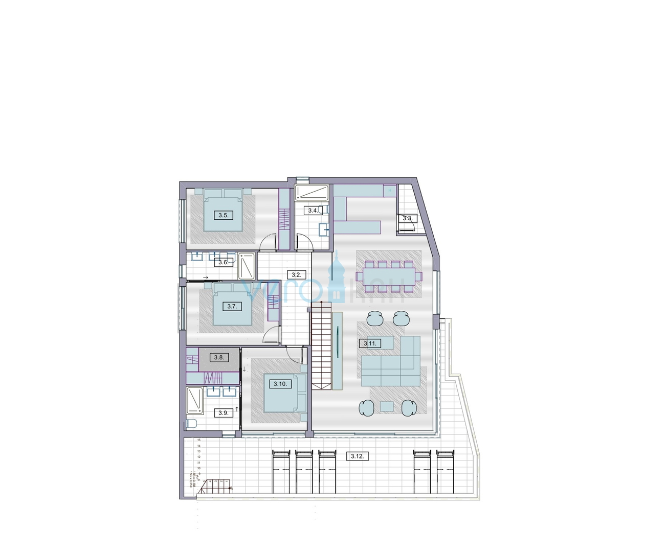 Grad Krk, moderan penthouse 162 m2 sa pogledom na more i bazenom, prodaja